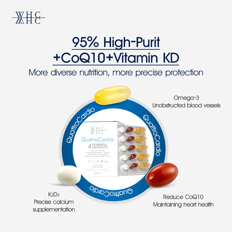 QuattroCardio® 95% High-Purity Deep-Sea Fish Oil Coenzyme Q10 Vitamin K2D3 Comprehensive Formula 90 Capsules