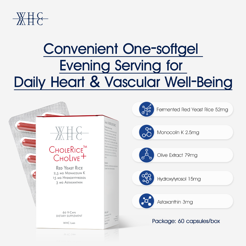 CholeRice ChoLive+ | Daily Heart & Vascular Support Formula | Red Yeast Rice, Astaxanthin & Olive Extract | 60 Softgels
