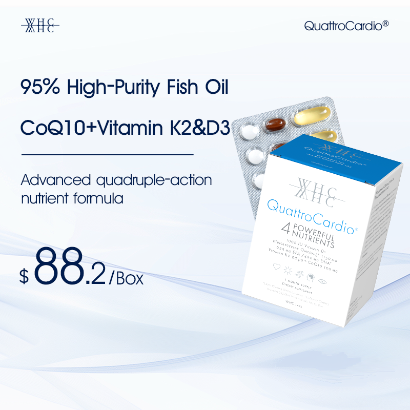 QuattroCardio® Comprehensive Formula | 95% Purity Omega-3, CoQ10, Vitamins K2 & D3 | 90's