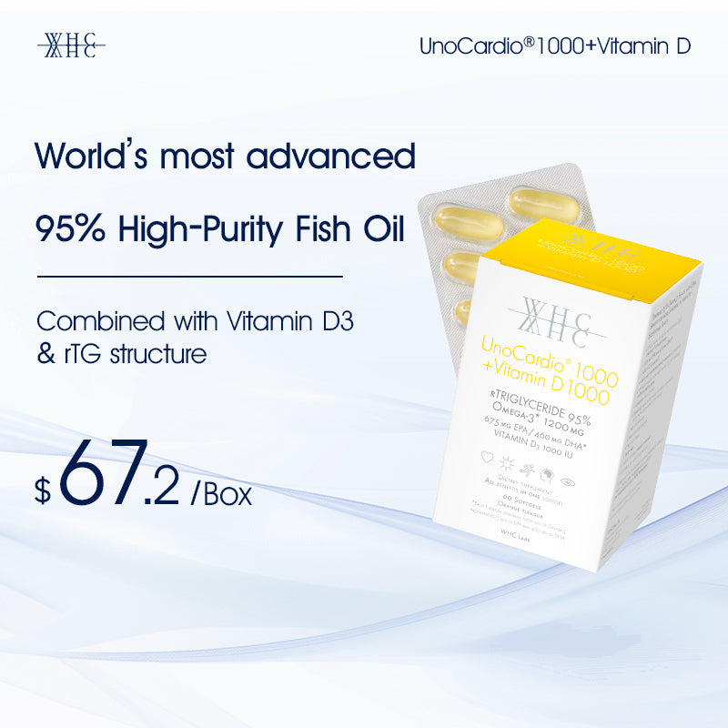 UnoCardio®1000 + Vitamin D 95% High Purity Deep Sea Fish Oil Omega-3 DHA EPA + Vitamin D3 60 Capsules