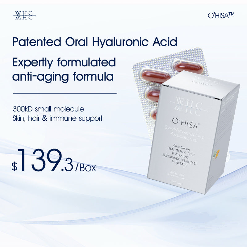 O'HISA Oral Hyaluronic Acid+Astaxanthin+B Vitamins for Skincare and Haircare 60 Capsules